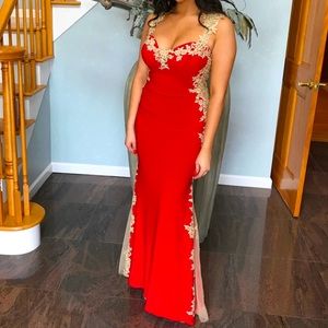STUNNING red and gold detail prom dress
